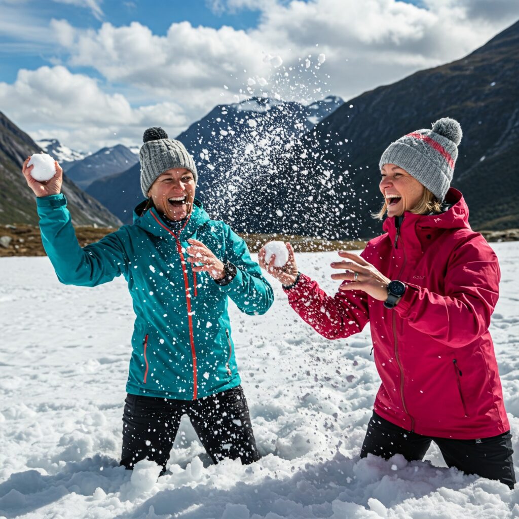 2 kvinner har snøballkrig.