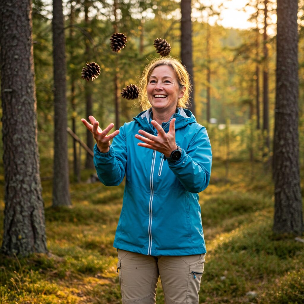 Kvinne sjonglerer med kongler