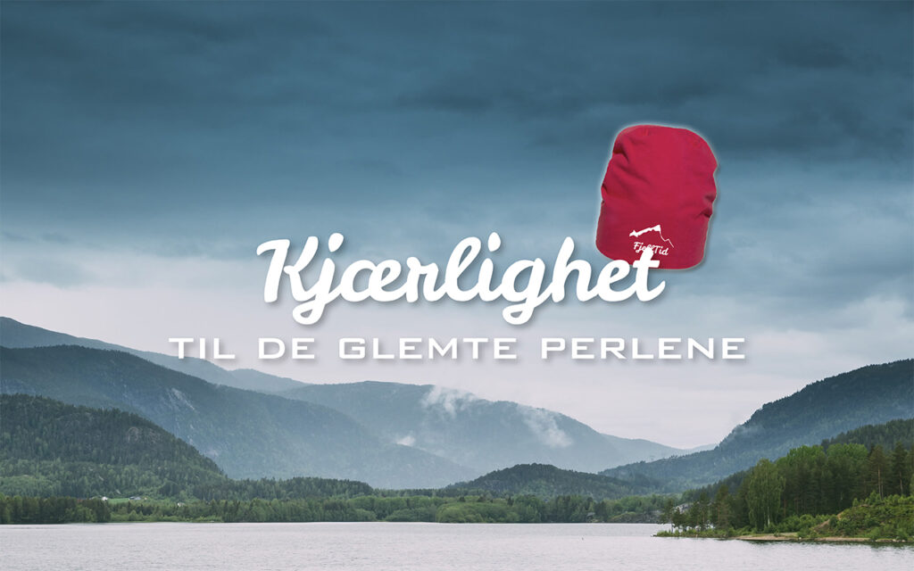 Mørk, blå overskyet himmel, over diskledde åser og blikk stille vann. Tekst" kjærlighet til de glemte perlene" og fjelltidlua.